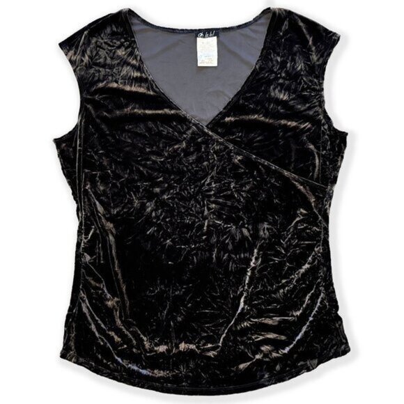 Vintage 90s Y2K Crushed Velvet Wrap Top | Surplice Grey Velvet Blouse Holiday - Picture 1 of 4